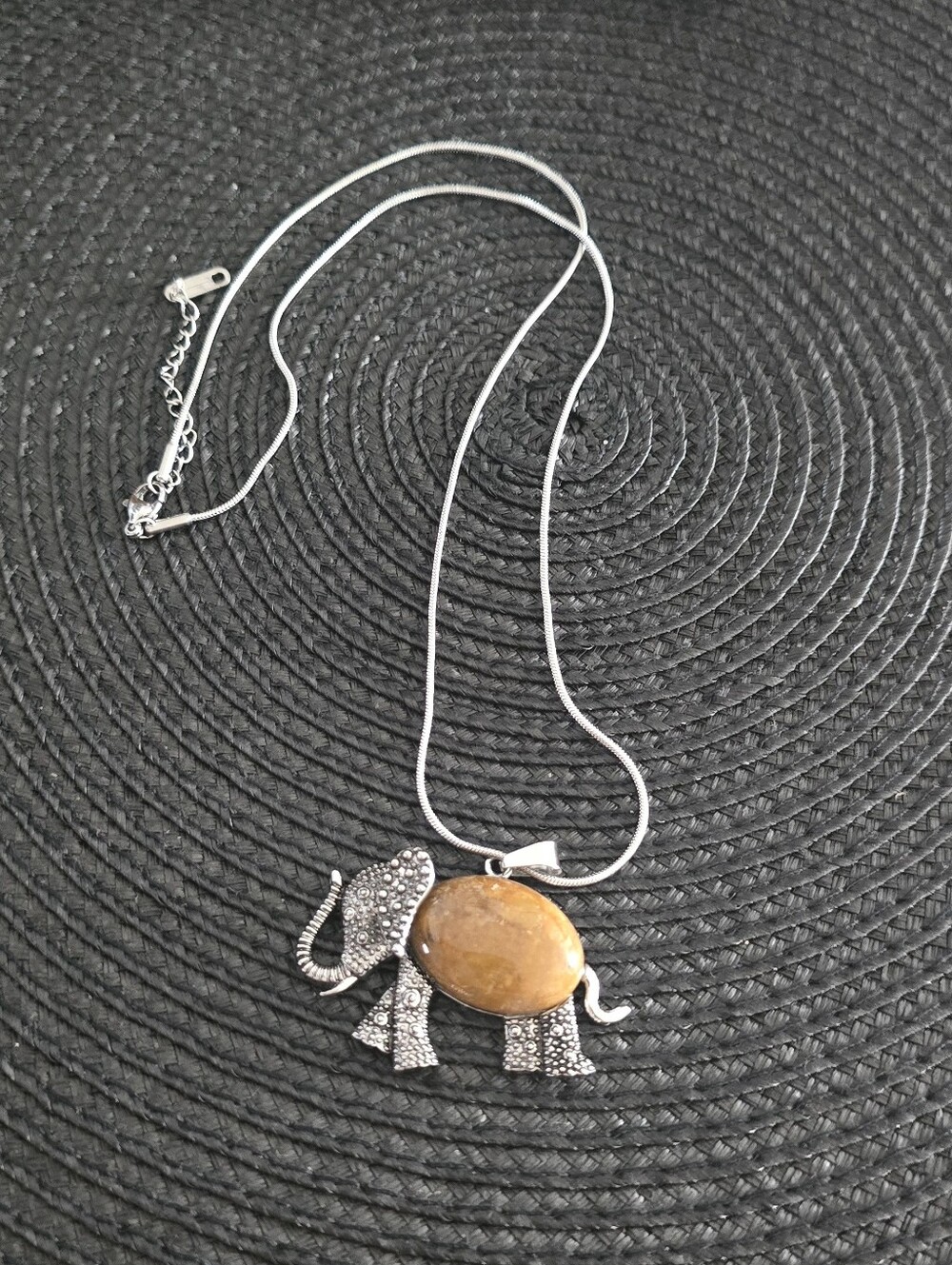 Tiger Eye Jasper Crystal Elephant Pendant And Necklace